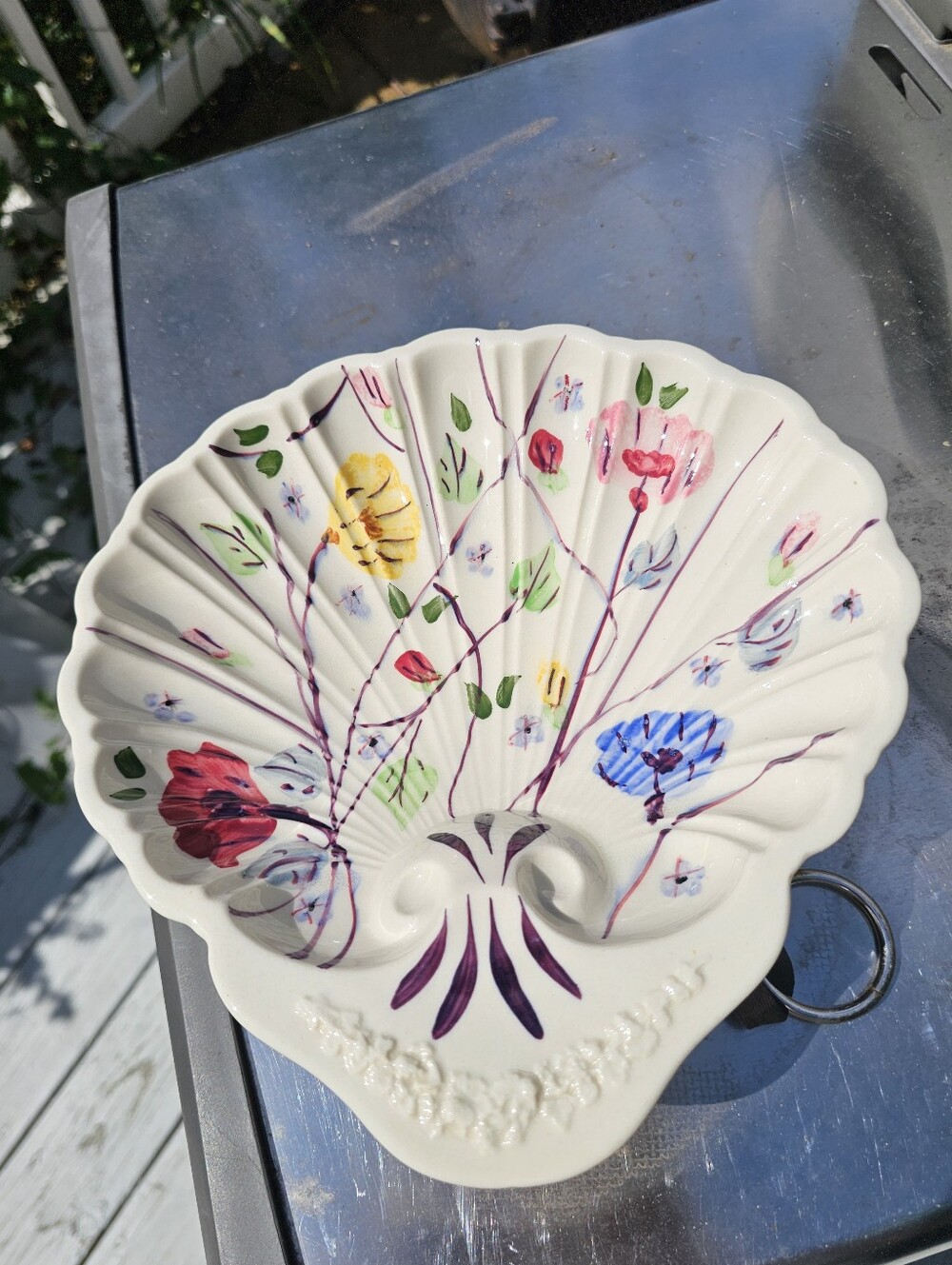 Vintage Blue Ridge Southern Potteries Hand Painted Floral Shell Dish 9"